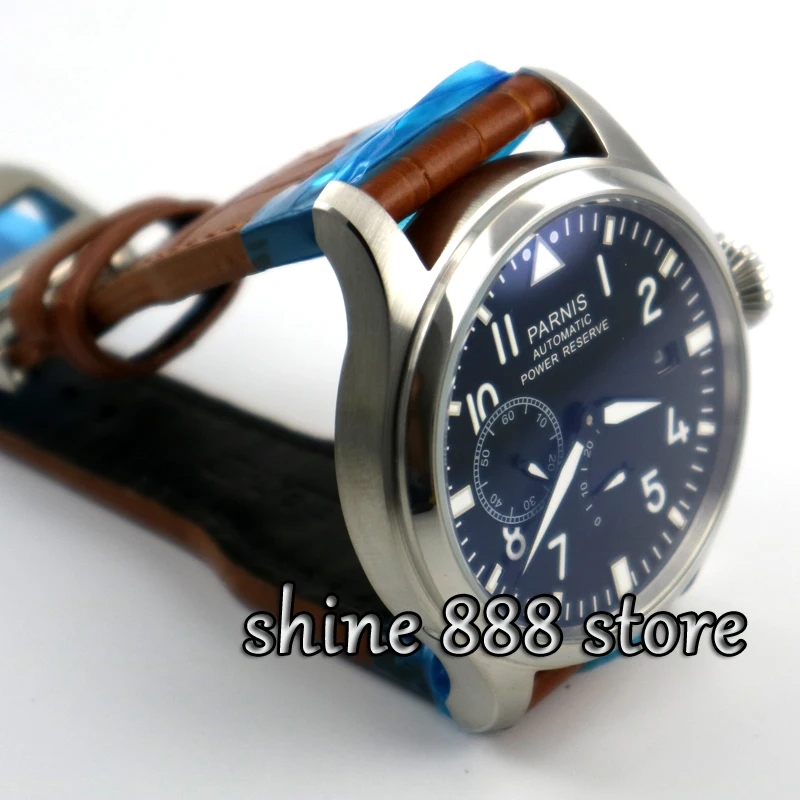 47 мм часы Parnis большой черный циферблат запас мощности хронометр ST 2530