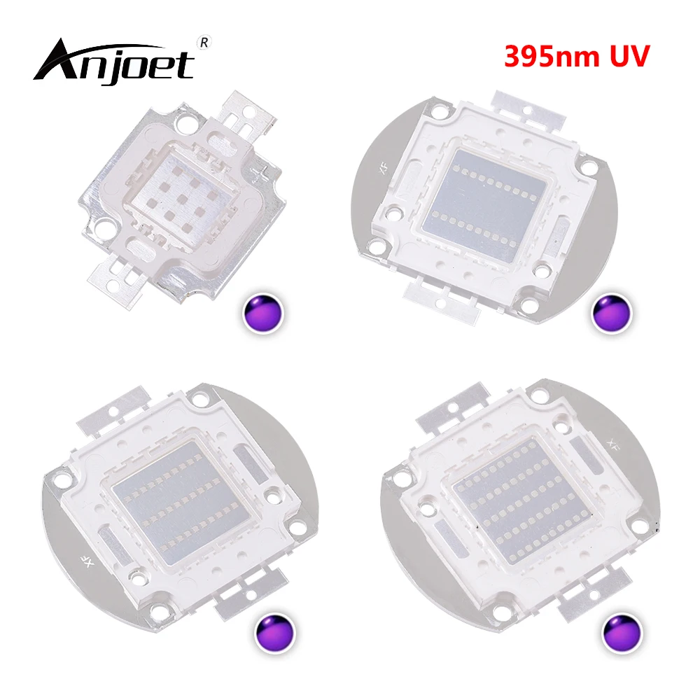 

Светодиодные ультрафиолетовые лампы ANJOET высокой мощности, ультрафиолетовые LED лампы с встроенными ЧИПАМИ 395 нм, 10 Вт, 20 Вт, 30 Вт, 50 Вт