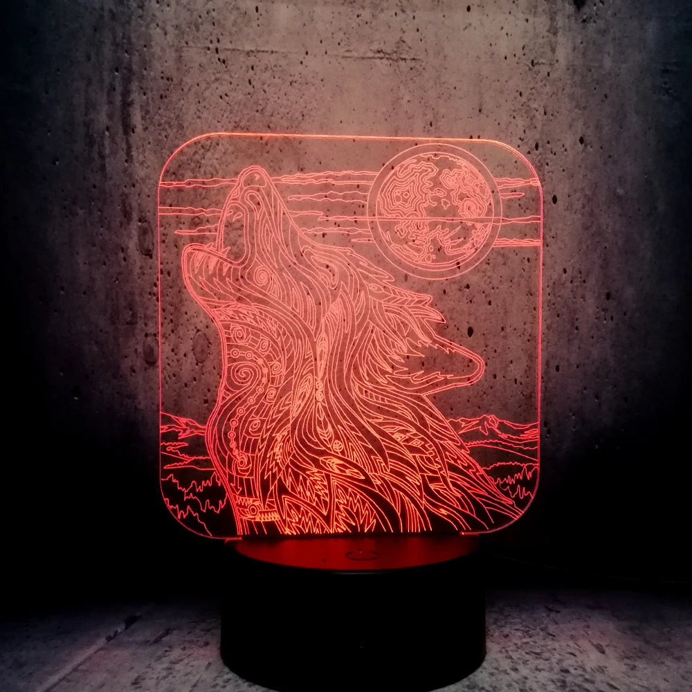 3D лампа в виде животного воющего волка светодиодсветодиодный настосветильник