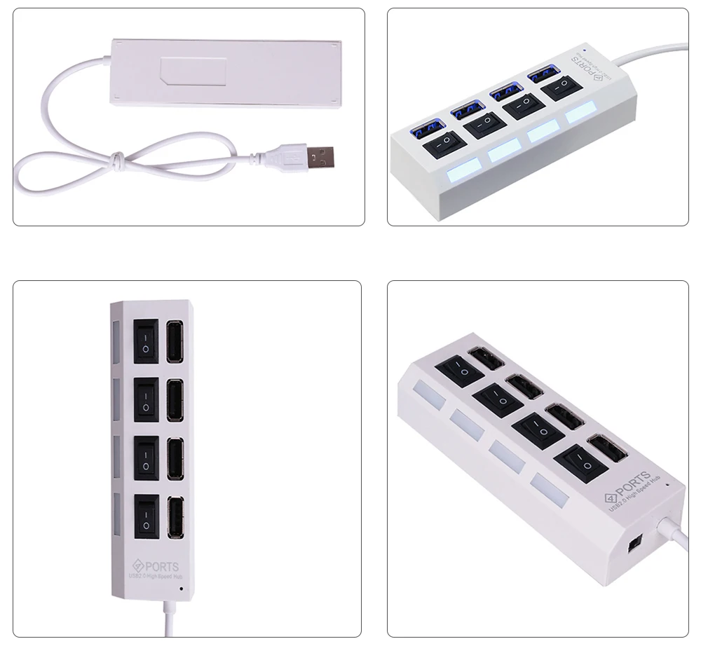 4 порта микро usb-хаб высокоскоростной разветвитель 480 Мбит/с USB 2,0 концентратор светодиодный с 4 переключателями ВКЛ/ВЫКЛ для планшета, ноутбука