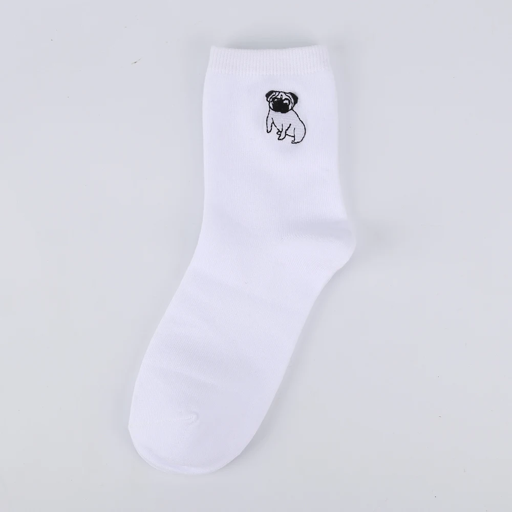 Modeager брендовые милые белые носки с вышивкой для собачек Мопсов женские высокого