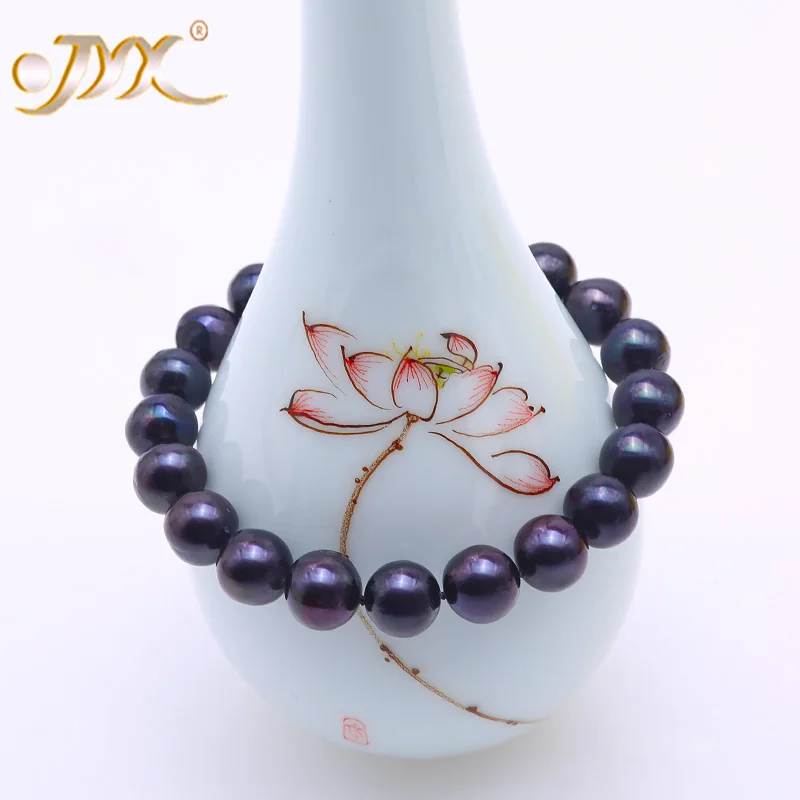 JYX Real 10-11mm Black Round Freshwater Pearl Bracelet Charms Women Men Jewelry 7.5&quot | Украшения и аксессуары