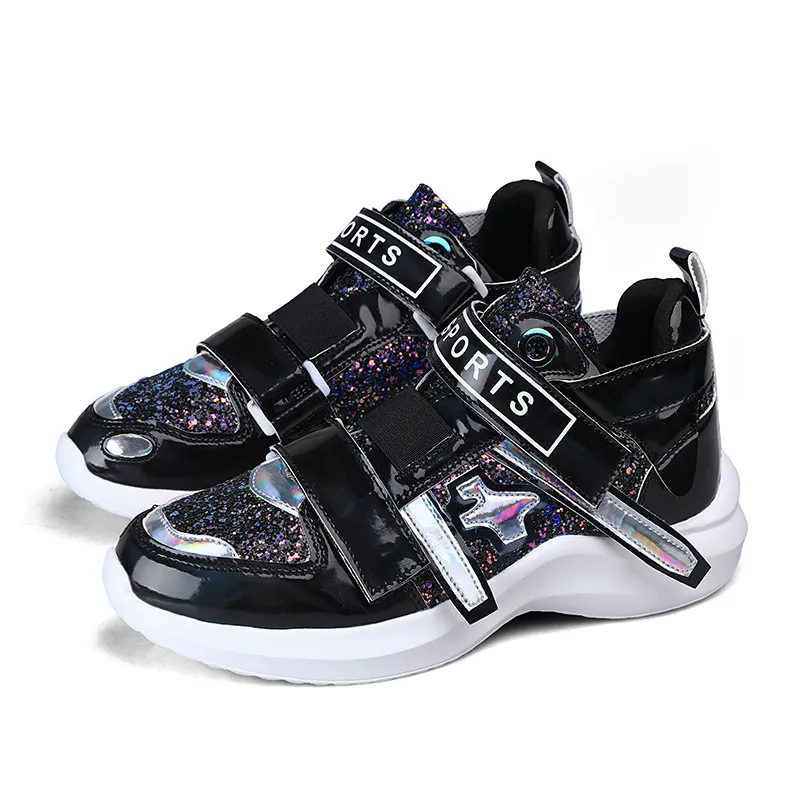 Черный Laser Symphony PV mirror sports shoes women's vulcanized shoes rubber and plastic outsole non-slip wear-resistant large size - Цвет: Черный