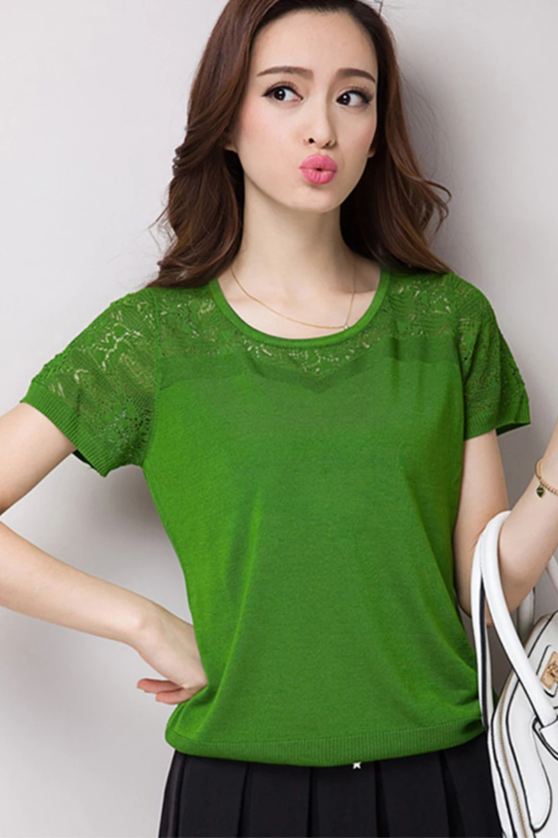 Женская свободная футболка с коротким рукавом трикотажная Однотонная большого