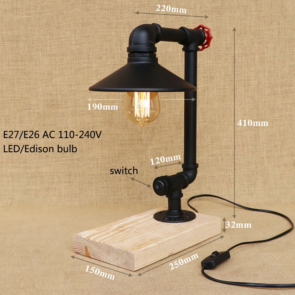 Винтажная настольная лампа в стиле ретро с железной деревянной и черной
