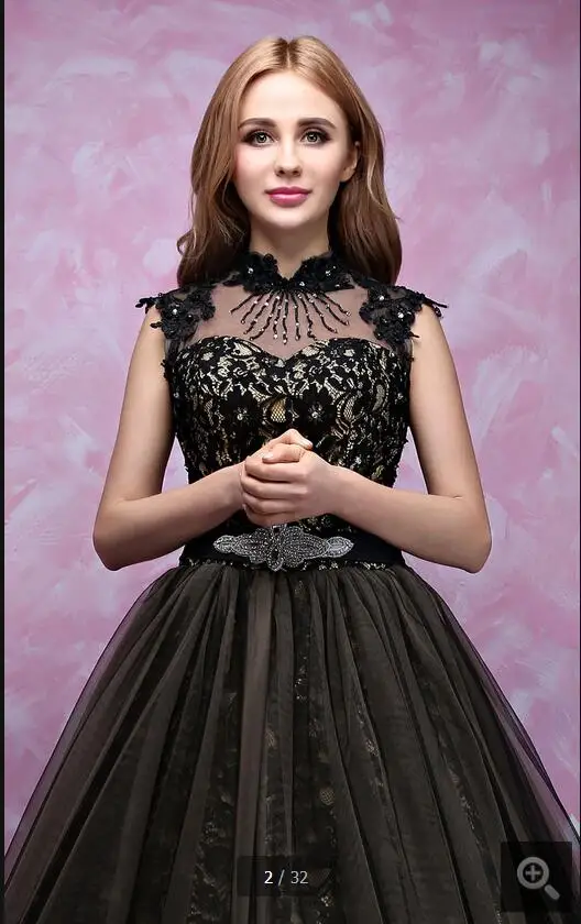 Новинка 2017 черное кружевное бальное платье с рукавом крылышком принцессы для