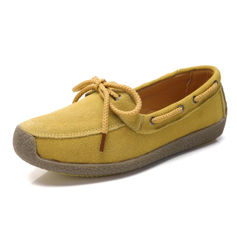 Yellow ZIMNIE/Брендовые женские лоферы на плоской платформе; женские мокасины из коровьей замши для отдыха; женская летняя повседневная прогулочная обувь без застежки - Цвет: Yellow