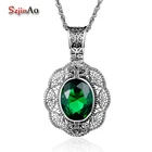 Szjinao Роза Форма 925 стерлингового серебра ожерелья  Подвески с множеством кругов из винтаж изумрудно-макси Колье Бохо большой размер модные украшения для женщин