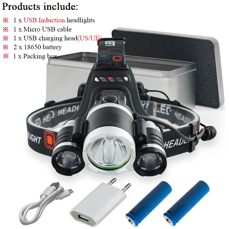 3 xml T6 ИК Сенсор светодиодные фары Перезаряжаемые индукции usb фара 18650 Охота прожекторная головка фонарик факел - Испускаемый цвет: B-BOX