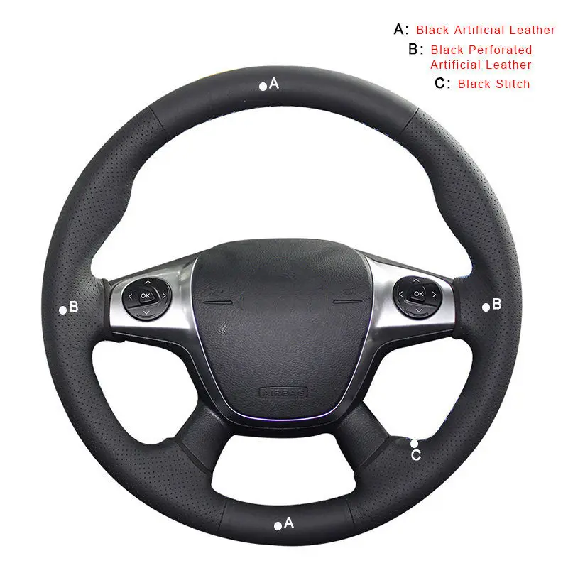 Artificial Leather Автомобильная оплетка на руль для Ford Focus 3 2012- KUGA Escape 2013- C-MAX 2011- автостайлинг - Название цвета: Artificial Leather