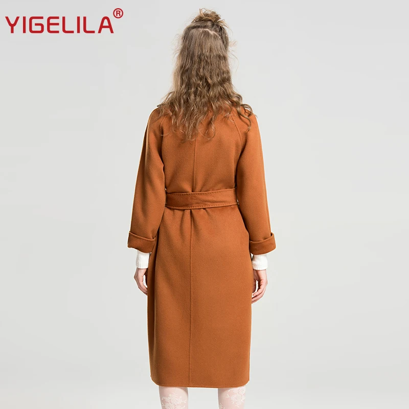 YIGELILA последние 2017 Для женщин модные однотонные Шерстяное пальто отложным