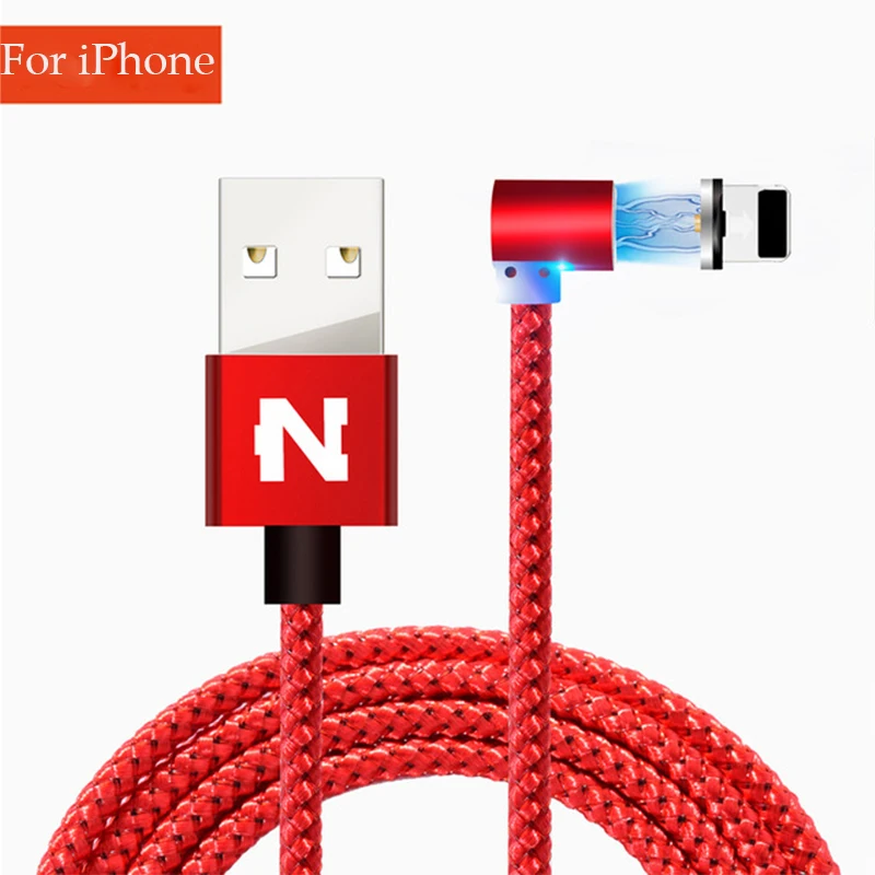 Red For iPhone 90 градусов магнит светодиодный светильник кабель для iPhone 6 6s 7 8 Plus X XS MAX XR 5 5SE USB Micro type C Зарядка для samsung S8 S9 зарядное устройство - Цвет: Red For iPhone