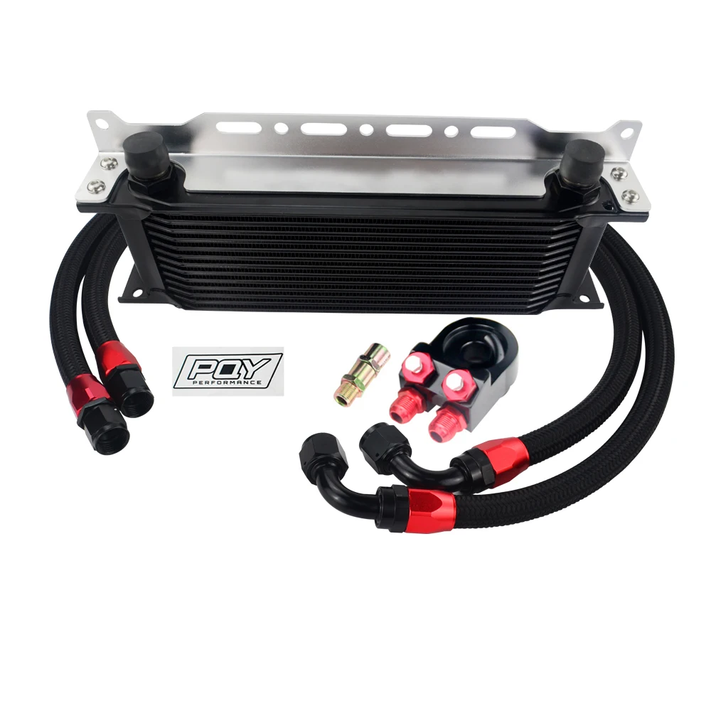 BLACK 6723BK OCB01S Универсальный 13 рядов масляный радиатор+ Масляный фильтр Сэндвич адаптер+ нейлон нержавеющая сталь плетеный AN10 шланг+ Масляный радиатор монтажный кронштейн - Цвет: BLACK 6723BK OCB01S