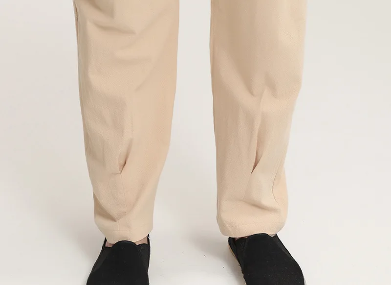 

Hot Sale Beige Men's Cotton Linen Trousers Chinese Traditional Male Pants with Pocket Size S M L XL XXL XXXL 2715-1