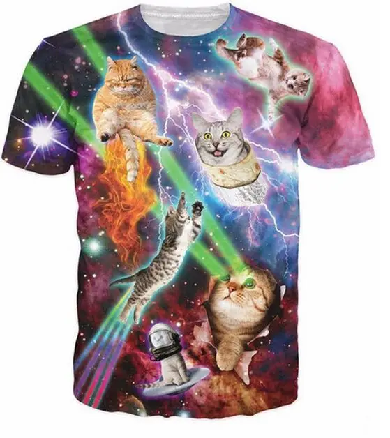 

CJLM Cat 3D Printed T-shirts Harajuku Disco Kitten Graphic Tee Shirt Fashion Casual Tops Space Galaxy Comfortable Yezzy Tshirt