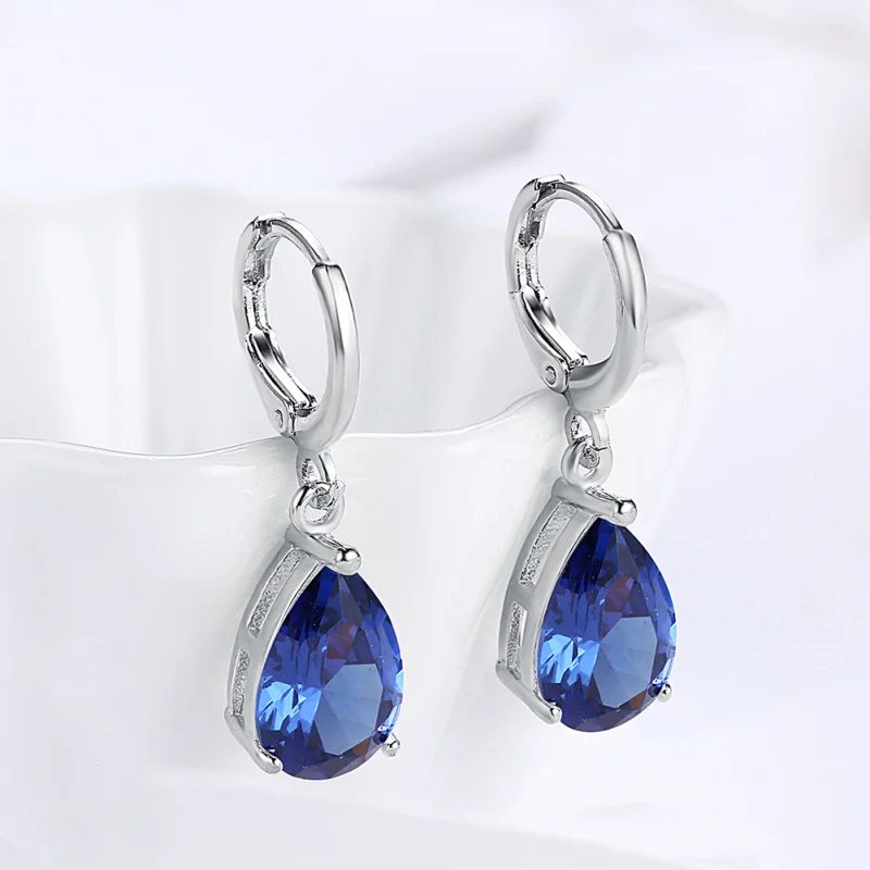 Light Brand designer Blue Cubic Zirconia silver color dangle earrings for women fashion Cute jewelry E2106 | Украшения и