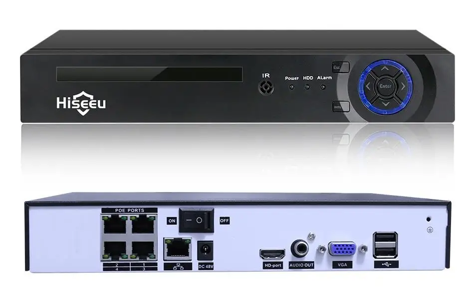 Видеонаблюдение H.265 PoE NVR 4/8-канальный сетевой видеорегистратор HD 1080P 4MP 5MP IP Камера PoE NVR 48V 802.3af ONVIF 2,0 Hiseeu DVR