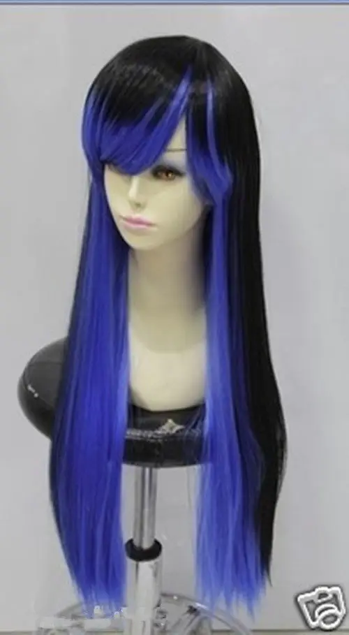 Новое Очарование Холодный синий и черный смешанный длинные прямые волосы