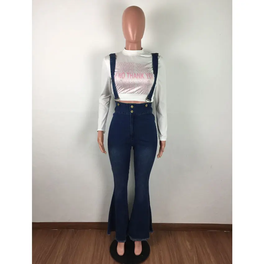 Wjustforu лето Flare Джинсовые комбинезоны Для женщин Bodycon Повседневные джинсы