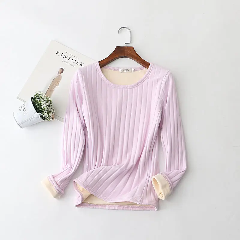 Light Purple Harajuku бархатная рубашка женская теплая футболка с длинным рукавом Повседневная осенне-зимняя футболка Femme зауженная рубашка размера плюс женские топы Q897 - Цвет: Light Purple