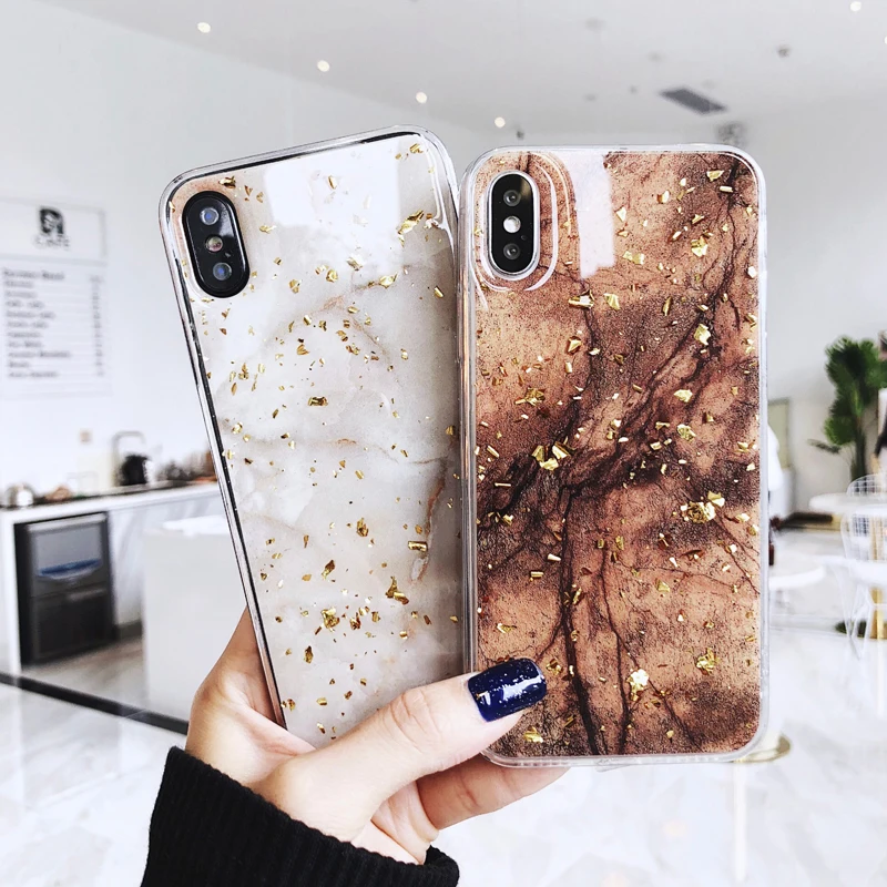 Мраморная Золотая фольга Чехол для iPhone 7 8 X XS MAX 10 XR 6 S Plus XSMAX модная мягкая задняя