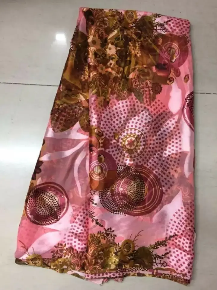 Красивая розовая эластичная шелковая шифоновая кружевная ткань с принтом 5