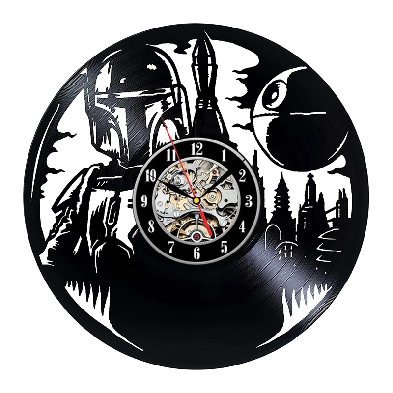 Horloge росписи клок футболка «Звездные войны», Боба Фетт дизайн настенных часов висит винил часы-пластинка домашние декоративные часы Бесшумный