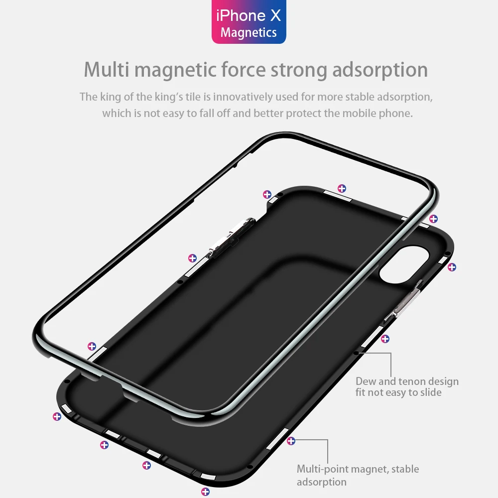 NYFundas для iphone X Магнитный адсорбционный флип металлический закаленное стекло