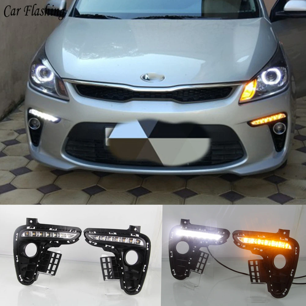 Автомобильный DRL 12 В Светодиодный дневной ходовой светильник Дневной светильник противотуманная фара для Kia Rio K2 Желтый поворотный сигнал стиль реле водонепроницаемый