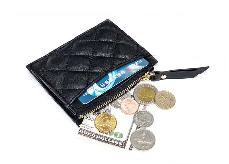 Soft Lambskin Small Leather Wallet Woman Purse Zipper Leather Cardholder Genuine Leather Small Money Bag Visit Card Holder