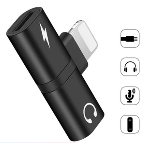 Для 2 световых аудио конвертер сплиттер наушников Aux кабель аудио адаптер для iPhone 7 8 Plus X Аудио+ зарядка+ вызов - Цвет: Black