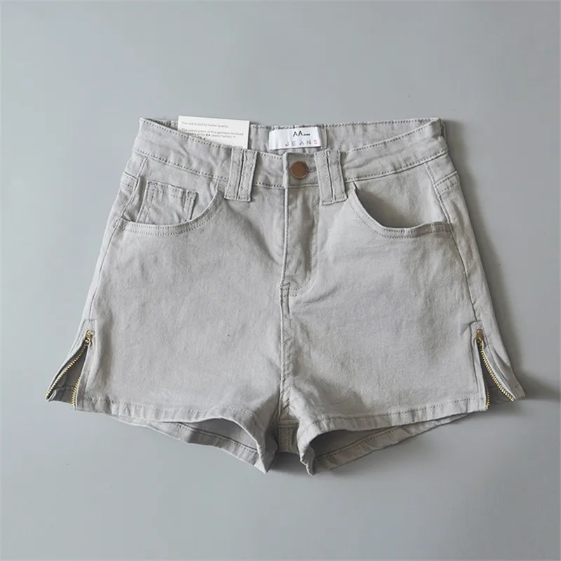 Light grey 12 цветов, джинсовые шорты с высокой талией для женщин, сексуальные узкие эластичные шорты с боковой молнией, женские джинсовые шорты, черные, белые, популярные шорты - Цвет: Light grey