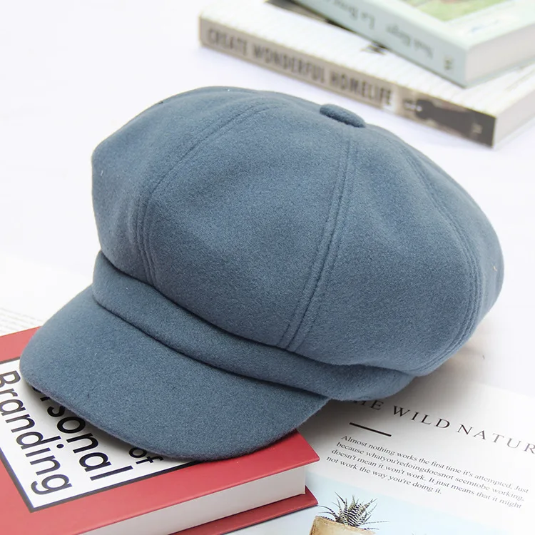 blue VISROVER Осенняя Женская клетчатая кепка Newsboy s зима Feminino винтажные Восьмиугольные шляпы для женщин береты Hatpainter Кепка - Цвет: blue