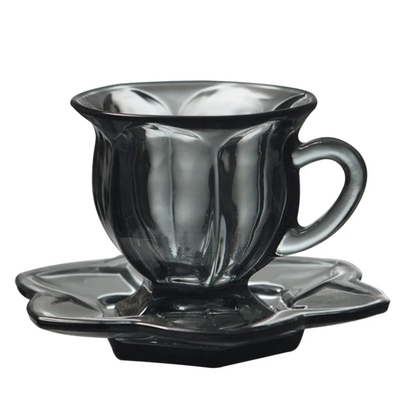 Glass Coffee Cups with Saucers Small Milk Mug Cup Set European Style Drinkware Drop Shipping |