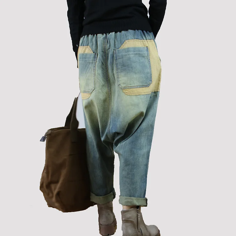 Ковбойские Палаццо карго хиппи бохо винтажные свободные Pantalones Mujer джинсы синие брюки для женщин брюки рваные джинсовые мешковатые брюки