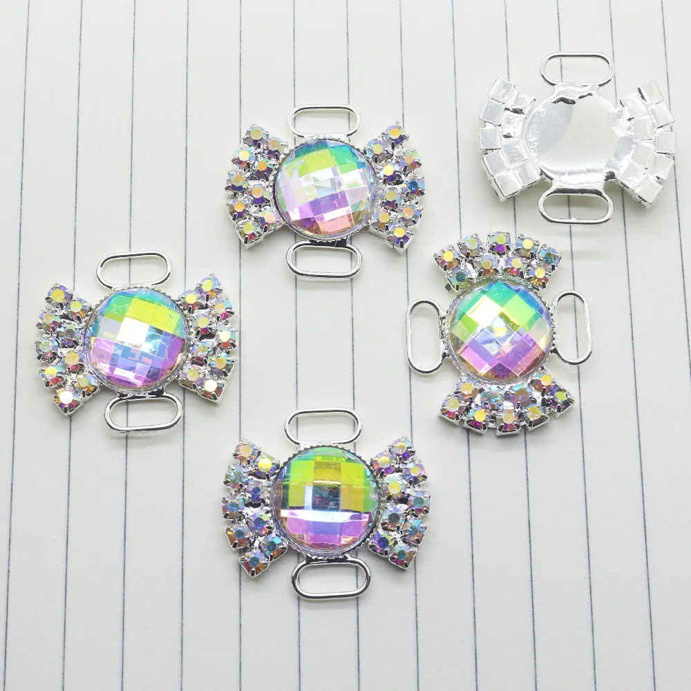 20 шт AB Rhinestone Пряжка бикини коннектор Алмазные Кнопки пригласительная Лента