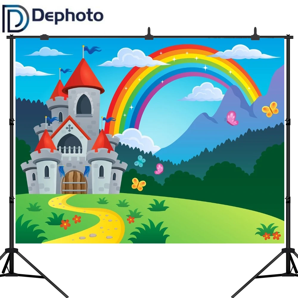 Dephoto сказочный замок пасмурное небо Радуга новорожденный фон для фотосъемки День