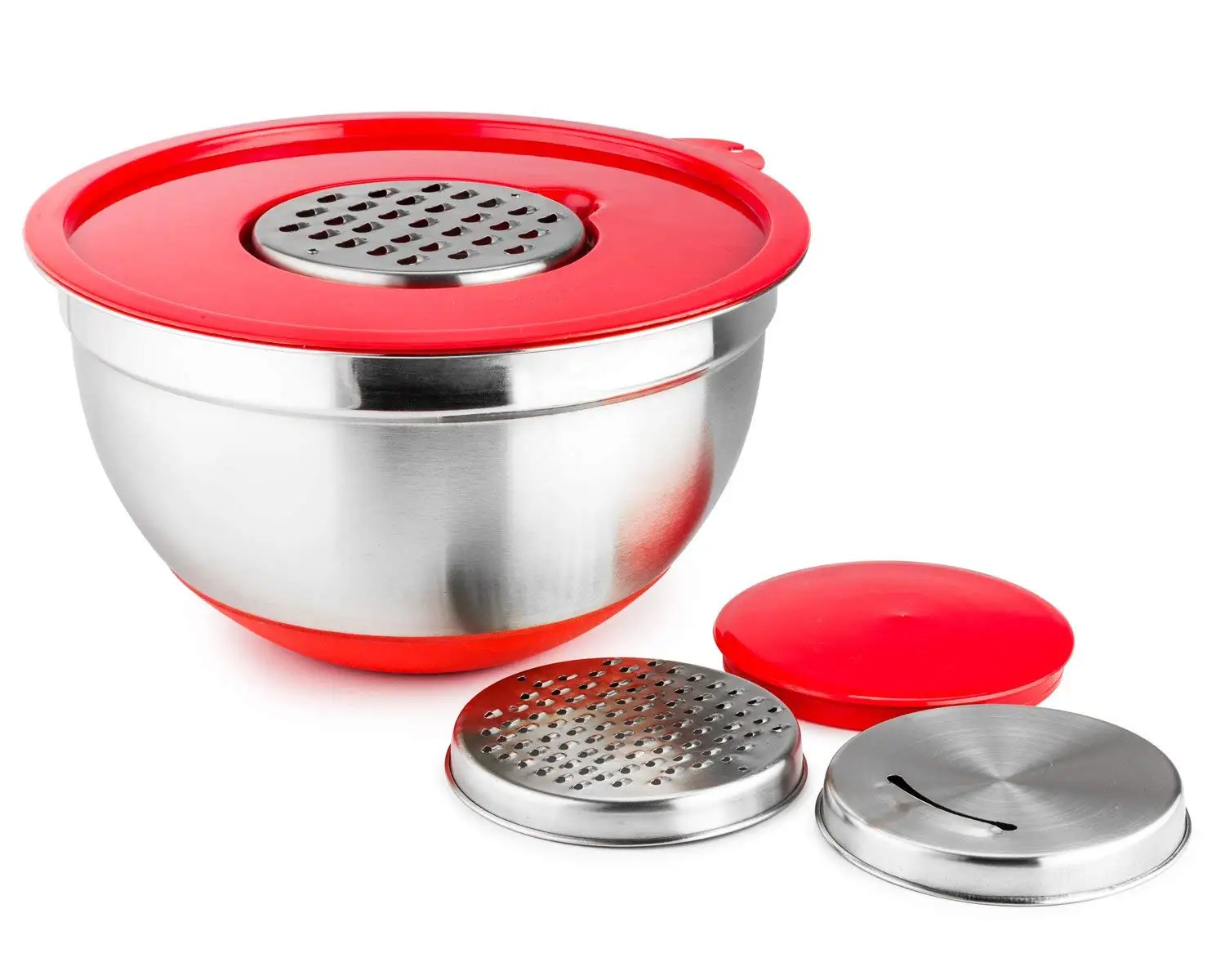 22cm-3.5QT-3.5L 1.6L твердый Мороз из нержавеющей стали нескользящий чаша для смешивания с теркой навесное оборудование жёлоб для бетонной смеси ручка и крышка вложения выпечки инструменты - Цвет: 22cm-3.5QT-3.5L