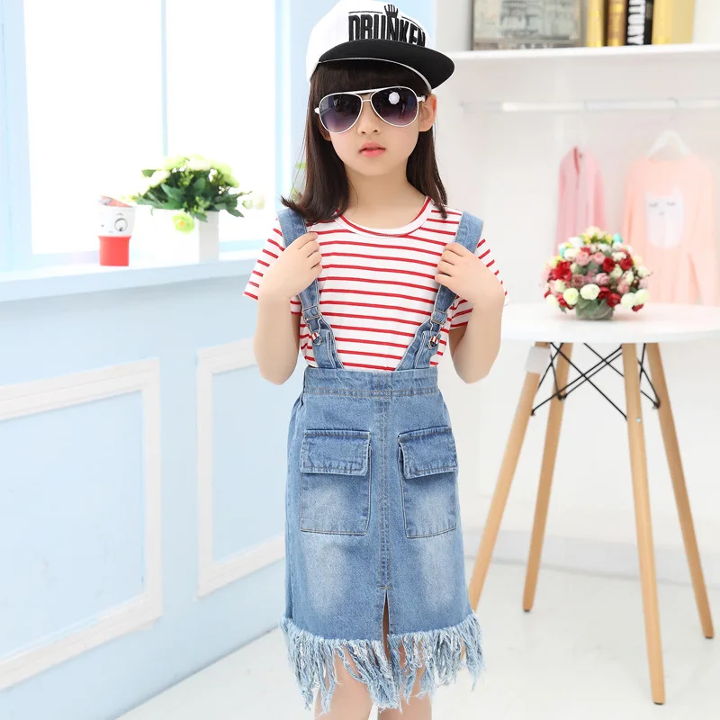 Детское повседневное модное платье на подтяжках для девочек сезон