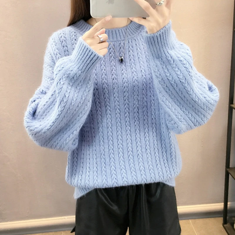 Women Knitted Sweaters Fashion Solid Color Loose Long Sleeve Jumper Autumn Winter Casual Pullovers Tops FP1386 | Женская одежда