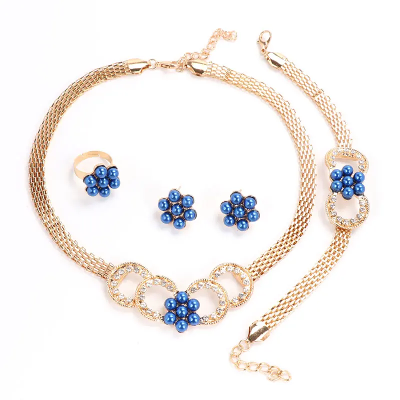 Модные серьги с кристаллами в виде цветка ожерелье ювелирные наборы золотой цвет