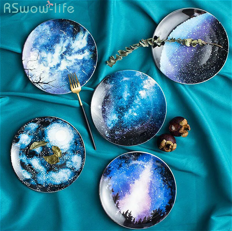 Керамическая тарелка в скандинавском стиле звездное небо для завтрака Десерт
