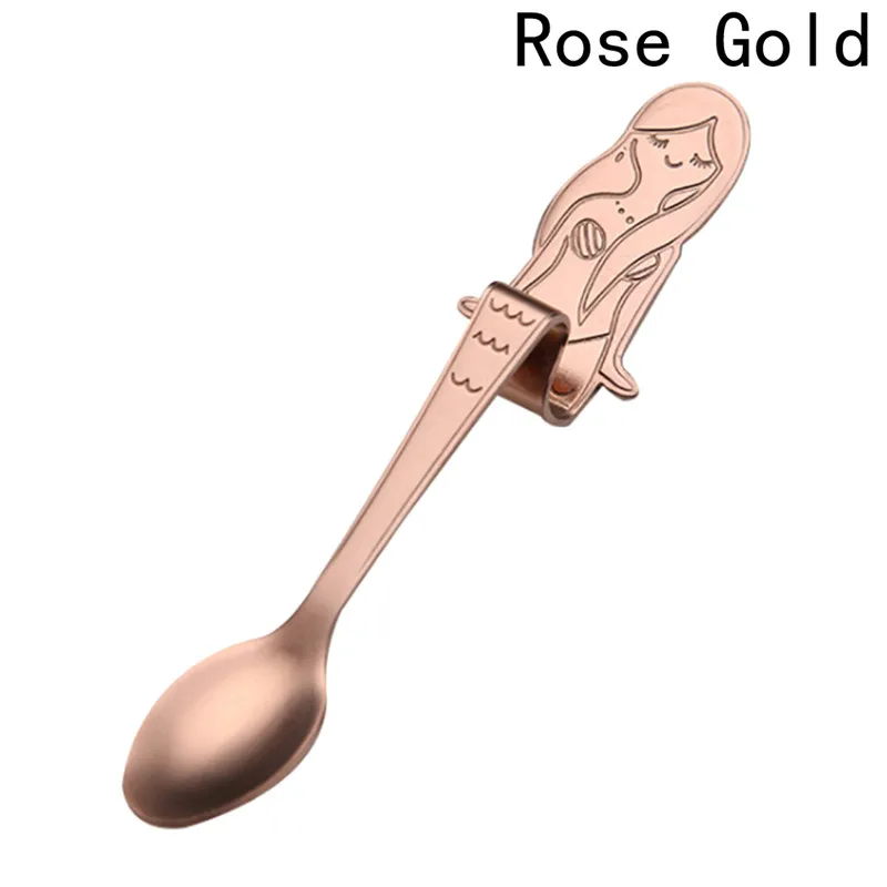 rose gold 1 шт. кофейная ложка русалки изогнутая 304 нержавеющая сталь ложка для специй Кухня Бар Кафе посуда вечерние подарок Совок столовые приборы - Цвет: rose gold