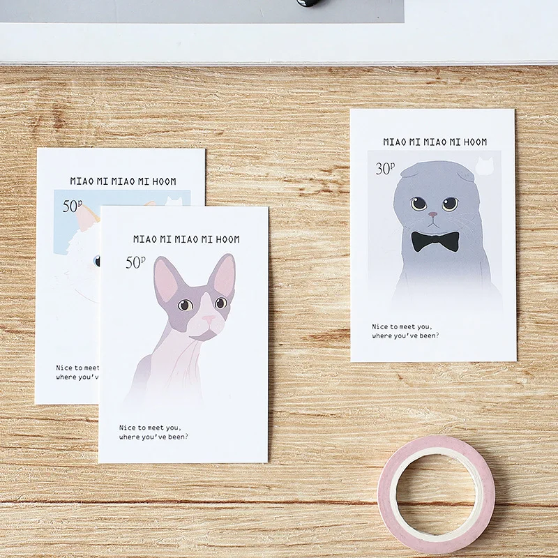 5.2*8cm 54pcs Mini Card cat stamp theme multi-use as Scrapbooking Craft Paper DIY Decoration gift card message | Дом и сад