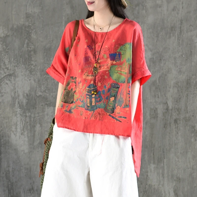 Chinese Style Clothing Women Cotton Linen Summer Loose Short Front Literary Blouse Vintage Shirt Ladies Tops TA1375 | Тематическая