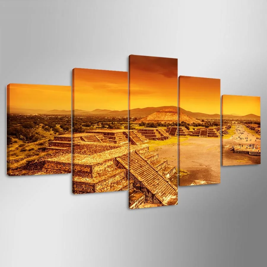 5 панелей Пирамида майя холст картина пейзаж принт настенная живопись для