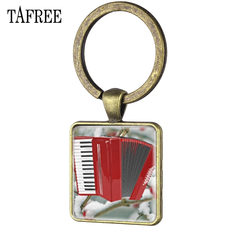 

TAFREE Vintage Music Square Keychain Glass Cabochon Accordion Musical Custom Photo Dancer KeyChain Jewelry KeyHolder AC29