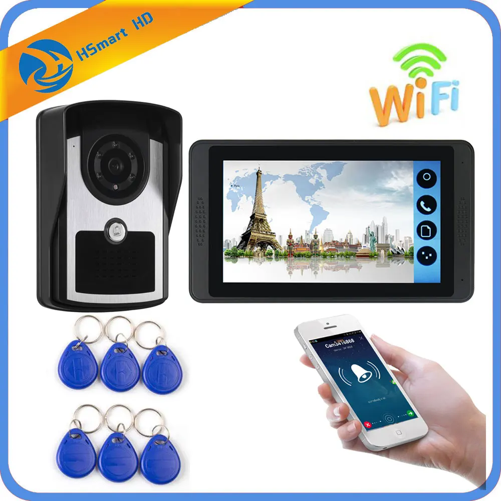 7 дюймов сенсорный экран цветной Wifi Смарт видео телефон двери дверные звонки наборы с RFID карты домофон камера