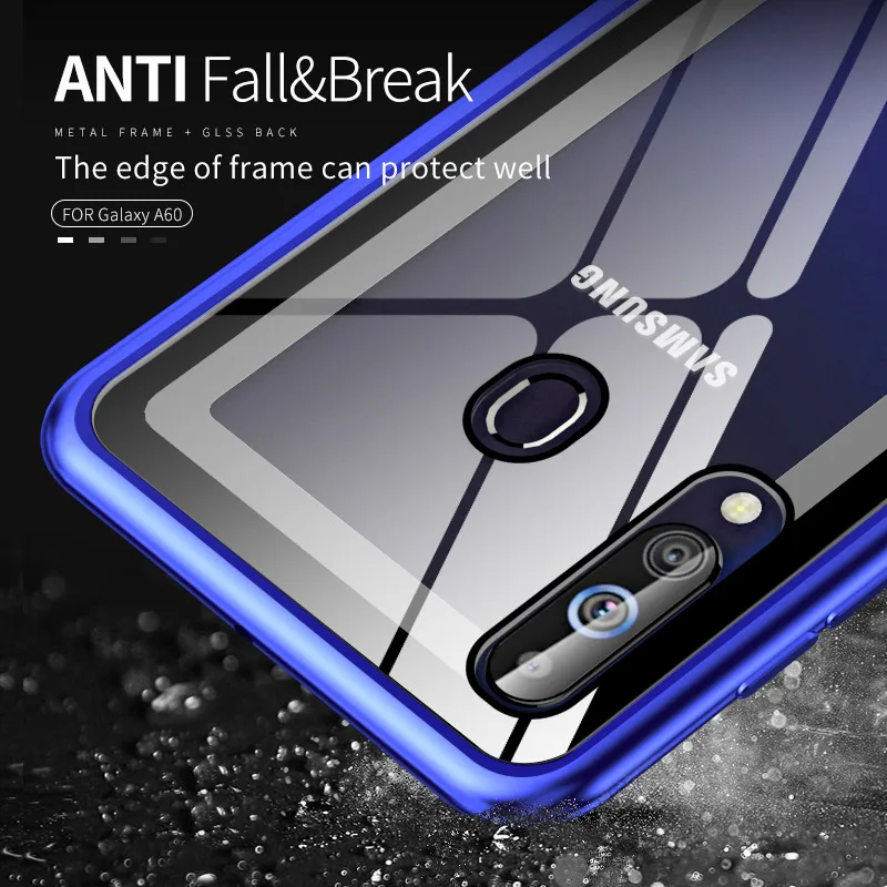 For Samsung Galaxy A60 Case Transparent Tempered Glass Metal Frame Back Cover Hard Cases Clear phone case |