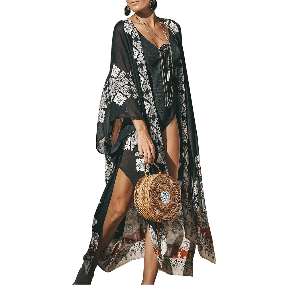 2019 женское летнее длинное кимоно кардиган сексуальное шифоновое бикини накидка